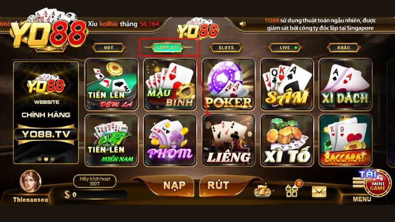 Hướng dẫn thao tác chơi bài Liêng tại cổng game Yo88