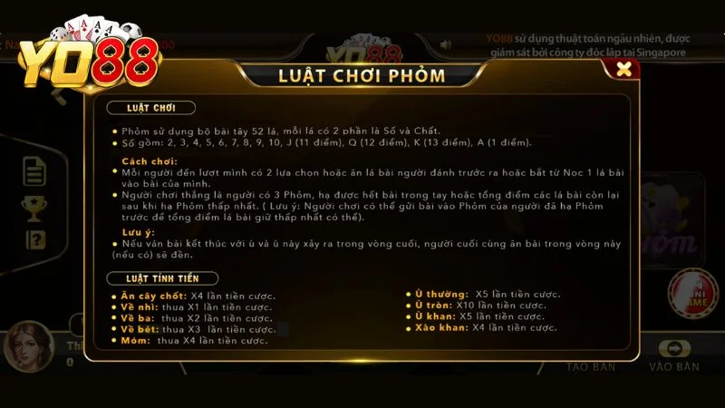 Luật chơi bài phỏm chi tiết tại cổng game Yo88