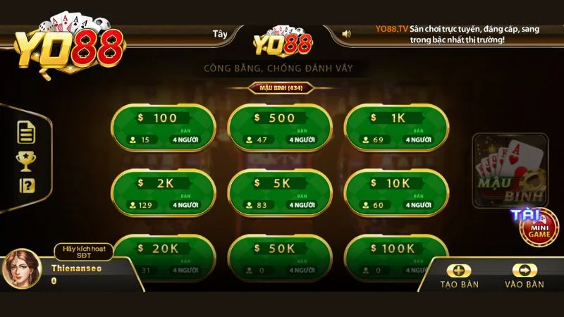 Ưu điểm khi chơi bài Mậu Binh trên Yo88